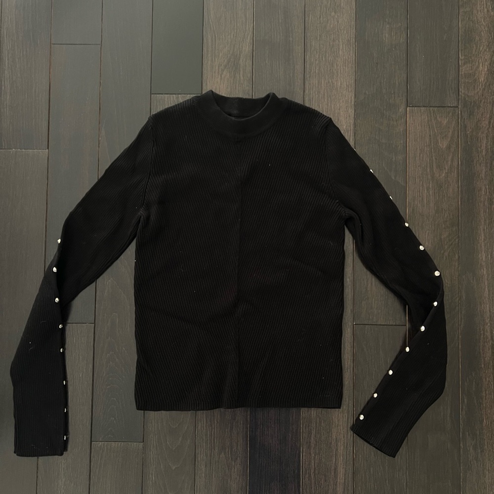 Black Knit Longsleeve with Crystal embellishments on Sleeves